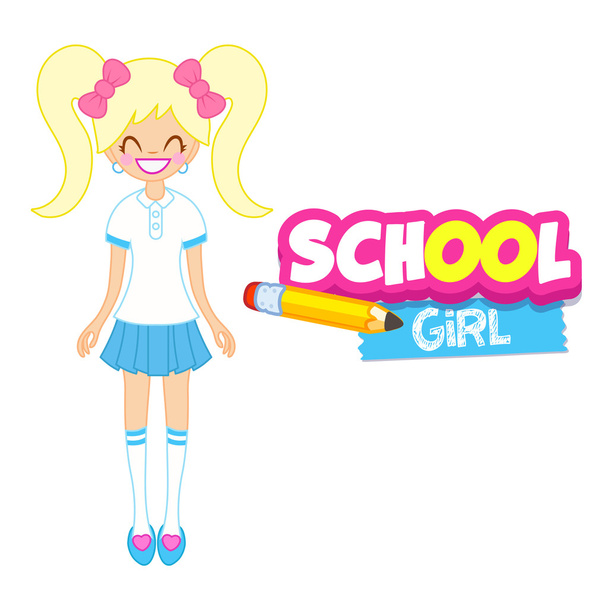 vecteur drôle dessin animé blonde cheveux école fille avec logo design
 - Vecteur, image