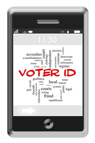 Ідентифікатор виборця Концепція хмари слова на сенсорному екрані телефону
 - Фото, зображення