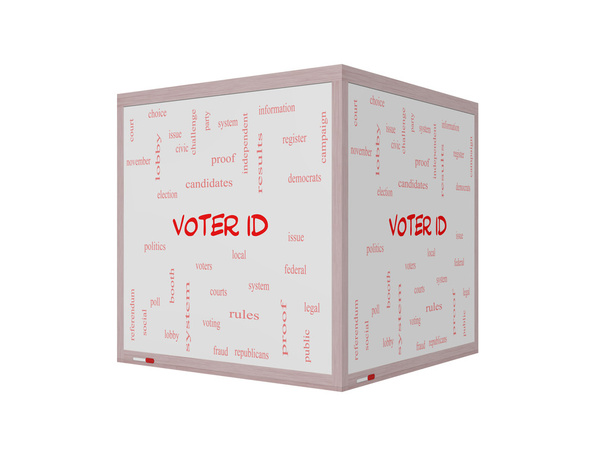 Voter ID Concepto de Word Cloud en una pizarra 3D
 - Foto, imagen