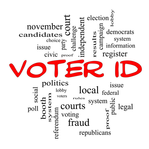 Conceito de nuvem do Word ID do eleitor em tampas vermelhas
 - Foto, Imagem