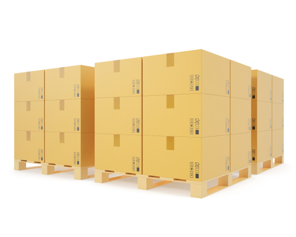 Concetto di magazzino di scatole di cartone impilate su pallet di legno
. - Foto, immagini
