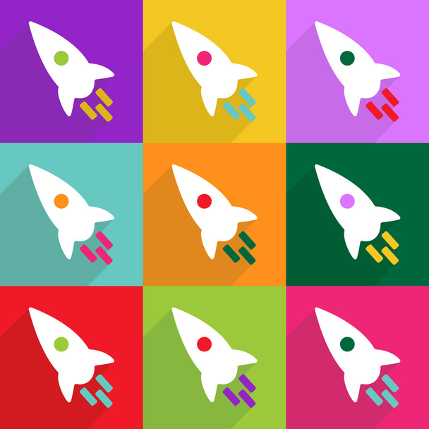 Web icons modern design for mobile shadow, rocket - Vector, Image