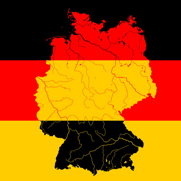 Mapa da Alemanha com rios na bandeira alemã
. - Vetor, Imagem