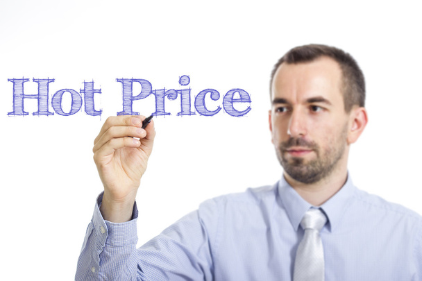 Hot Price - Jeune homme d'affaires écrit texte bleu
 - Photo, image