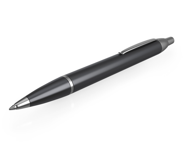 Metallic black pen with reflection isolated on white background. - 写真・画像