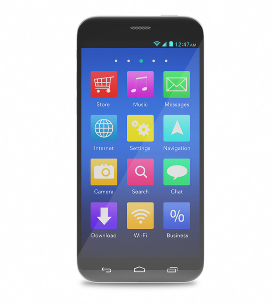 Smartphone telefono touchscreen con applicazioni sullo schermo, isolato su uno sfondo bianco con ombre
. - Foto, immagini