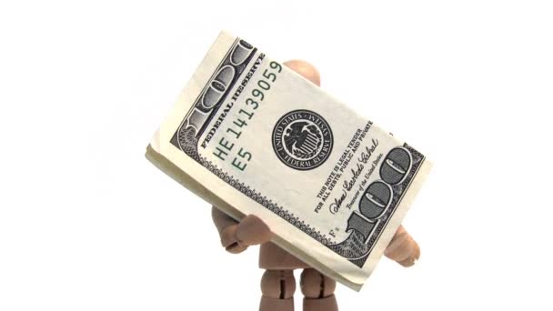 Manekin trzymając 100 dolarów Bill (pętla) - Materiał filmowy, wideo