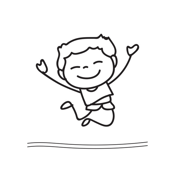 hand drawing happy boy playing - Vector, Image