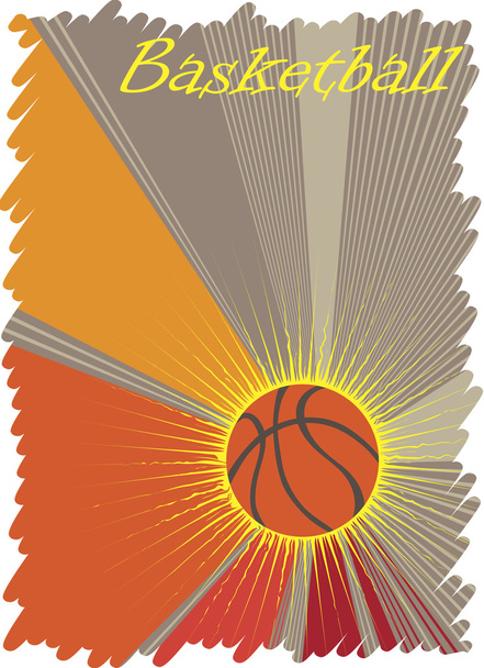 Afiche de baloncesto con sol amarillo
 - Vector, Imagen