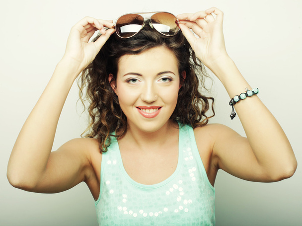 happy teen girl with sunglasses - Фото, зображення