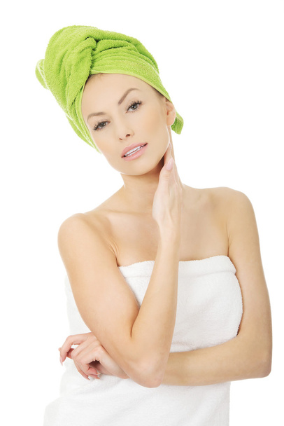 Beauty woman with turban towel. - Zdjęcie, obraz
