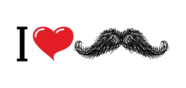 Me encanta el bigote. Corazón símbolo del amor. Para los amantes del logotipo de h
 - Vector, imagen