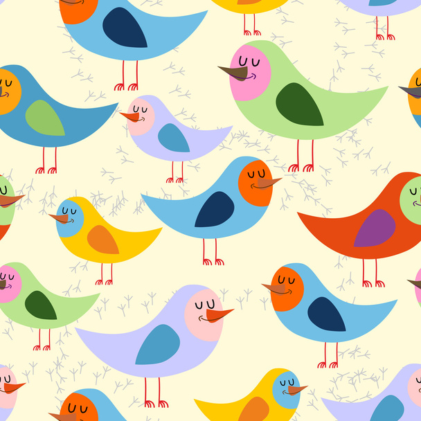 Birds seamless pattern. Vector background of lovely colored bird - Вектор,изображение