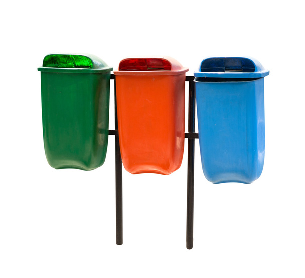 Three trash bin in different colors on a park - Photo, image