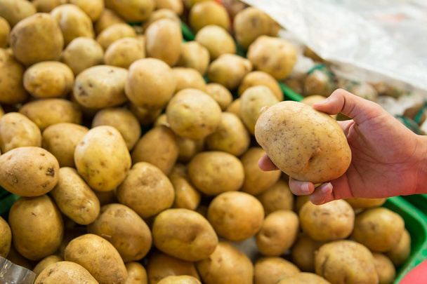 Woman's hand picking on a potato in a market - Photo, image