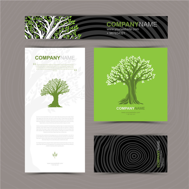 Business cards template with stylized tree - Vector, Image