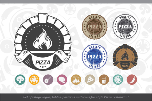 ピザ レストランのビンテージ ロゴのセット - ベクター画像