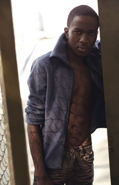 Fashion portrait of stylish young african torso man posing outdo - Foto, Imagem