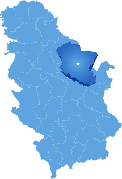 Mapa da Sérvia, Subdivisão Distrito de Branicevo
 - Vetor, Imagem