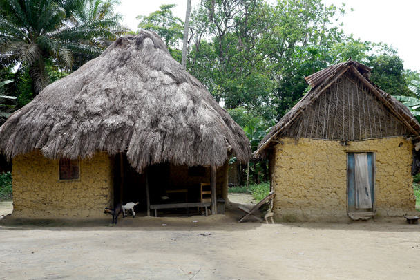 Lehmhütten in einem typisch afrikanischen Dorf - Foto, Bild