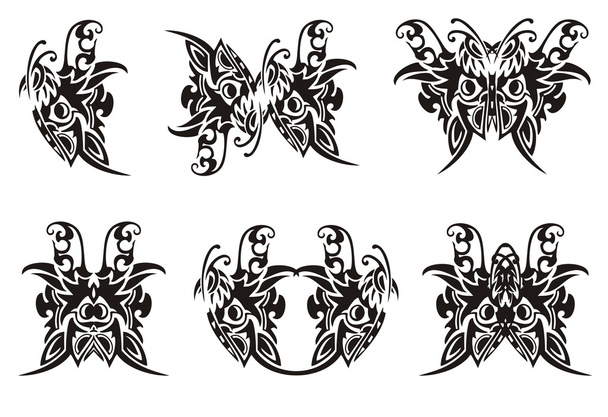 Tribal vlinder symbolen. Zwart op de Wit - Vector, afbeelding