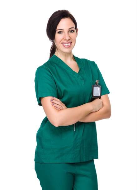 caucasian female doctor in green uniform - Photo, Image