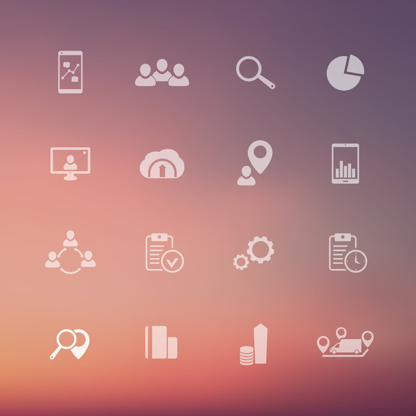 16 business transparent icons on blur background - Vektor, kép