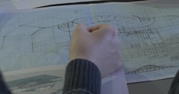Hand With Pen Architectural Sketches Drawings Designs Schematic Drawn On Paper Indoors Kiev Ukraine - Кадры, видео