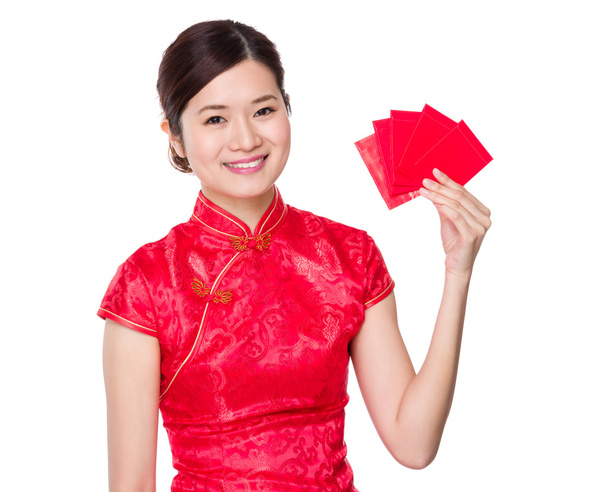 赤いドレスの中国の若い女性 - 写真・画像
