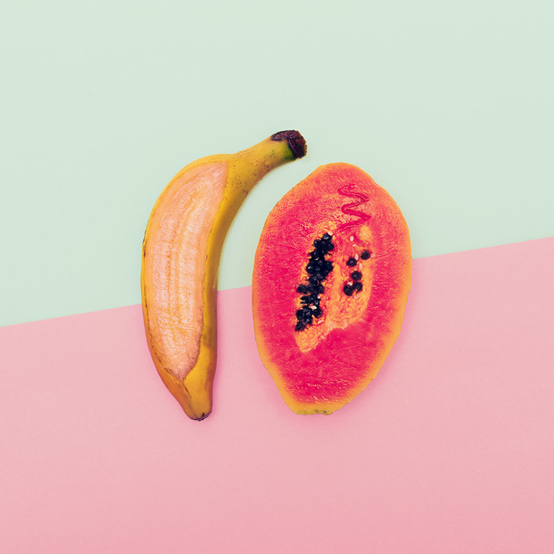Banana plus papaya. Vanilla mix minimal style - 写真・画像