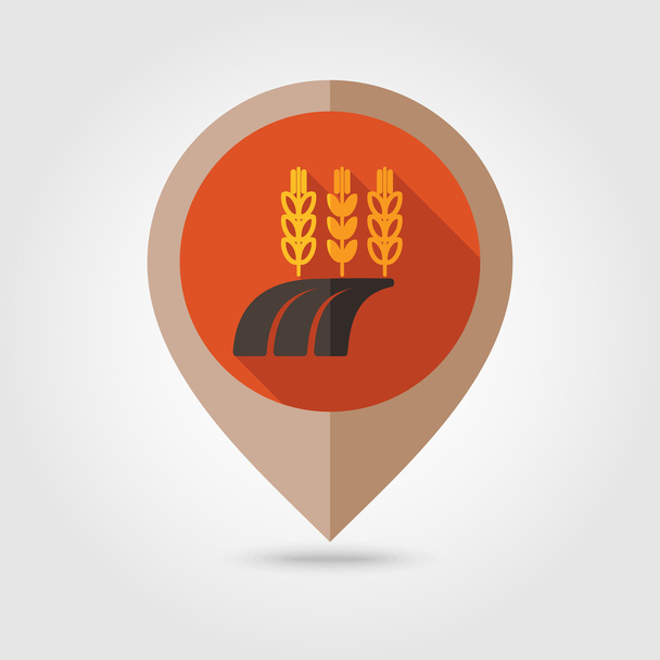 Uši pšenice, žito ječmen na poli plochý kolíkový namapujte ikonu - Vektor, obrázek