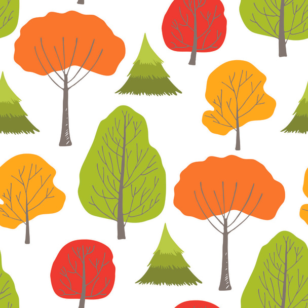 Patrón sin costuras con árboles de otoño - Vector, imagen