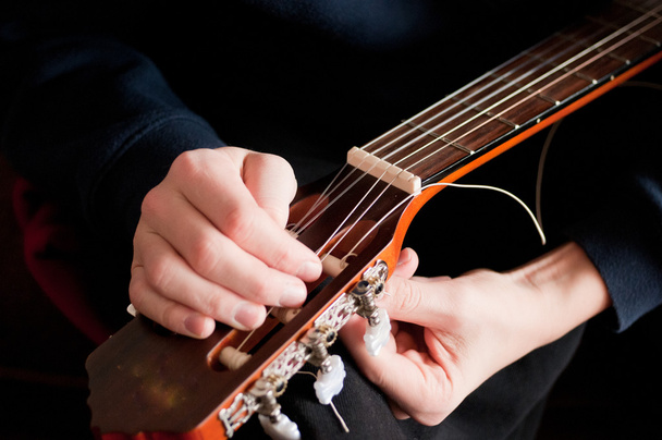 acoustic guitar stringing - Photo, Image