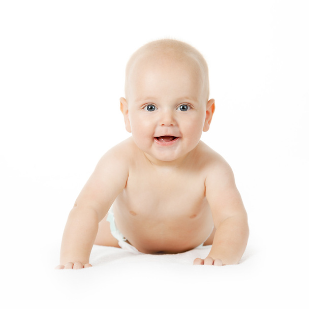 Cute baby boy against white background - Фото, изображение