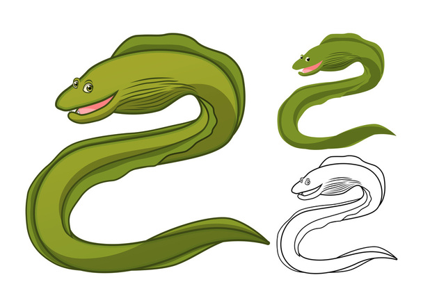 High Quality Moray Eel Cartoon Character Include Flat Design and Line Art Version - Διάνυσμα, εικόνα