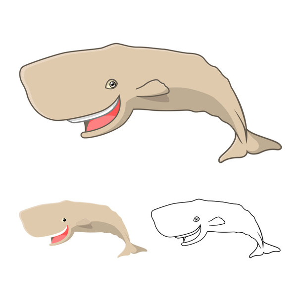 High Quality Sperm Whale Cartoon Character Include Flat Design and Line Art Version - Wektor, obraz