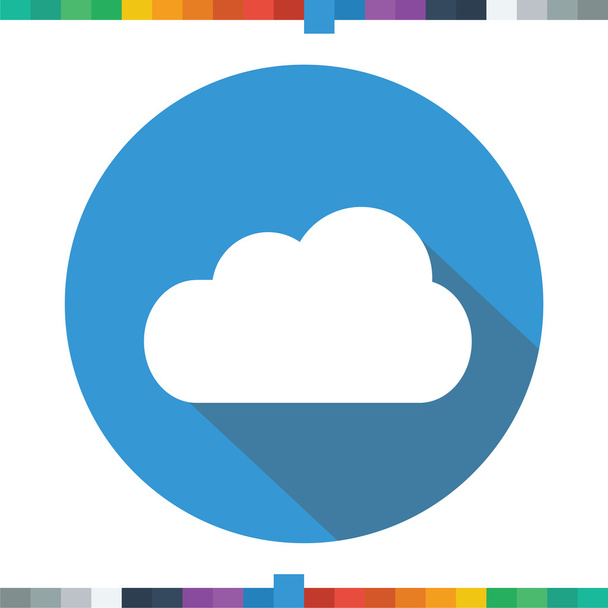 Platte wolk pictogram in een blauwe cirkel met een lange schaduw. - Vector, afbeelding