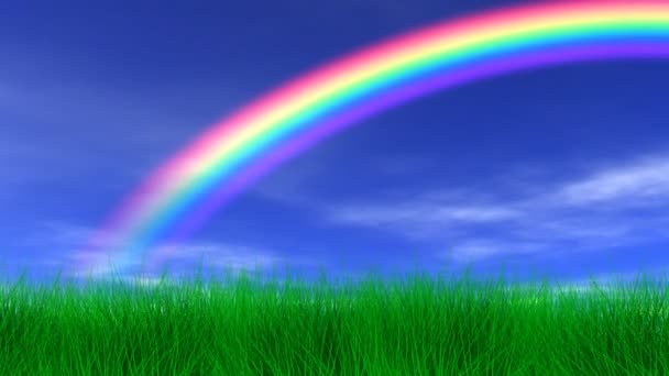 Rainbow,  Grass & Peaceful Sky - Footage, Video