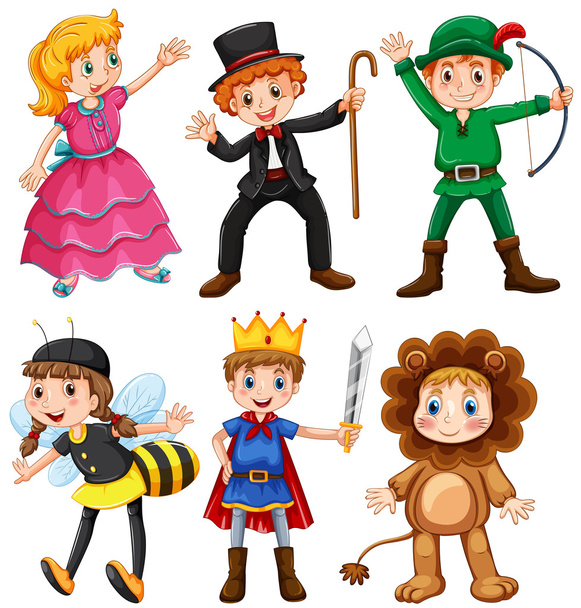 Boys and girls in fancy costumes - Vector, Image