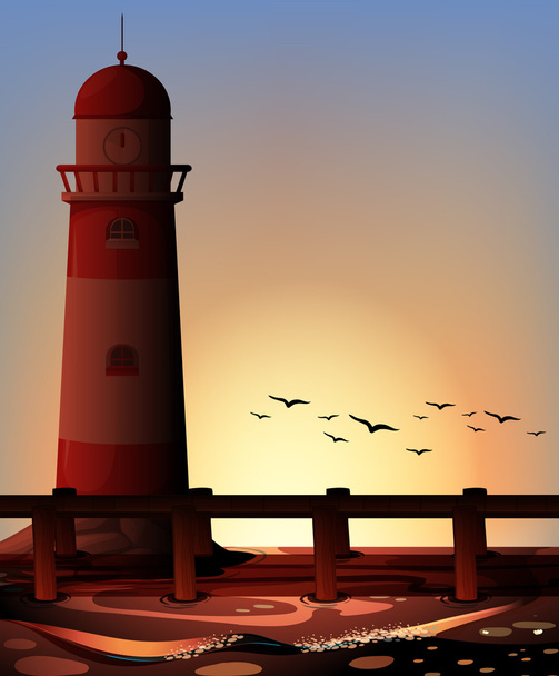 Silhouette lighthouse by the ocean - Vector, Image
