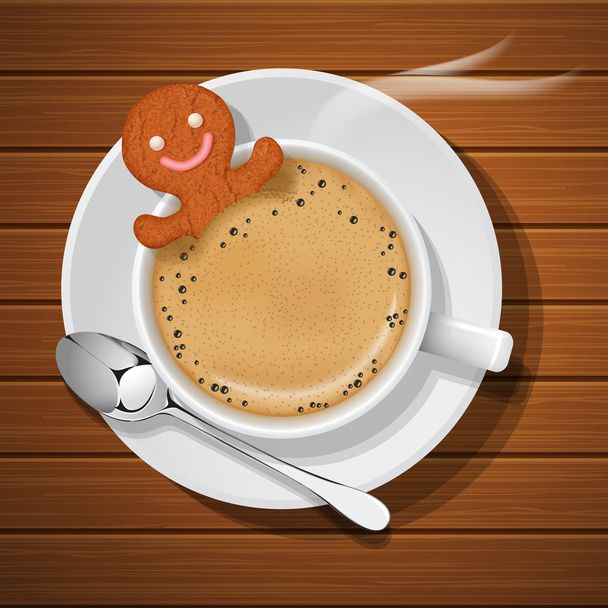 ホット コーヒーのカップに生姜パン - ベクター画像