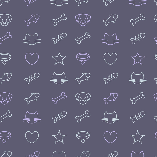 Pets line icons on black background. - Vector, afbeelding