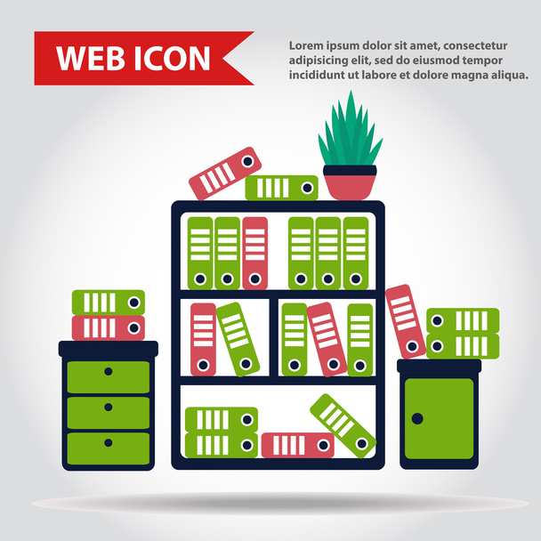 Office furniture set. Case, box with folders and plant, web icon, vector. - Vector, Image