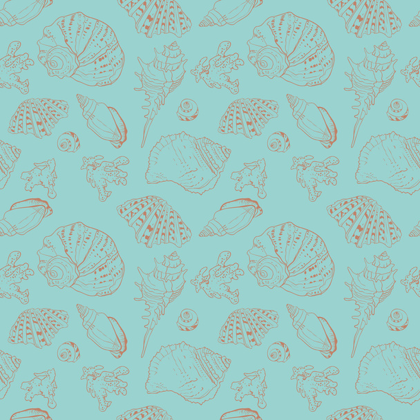 Vintage vector seamless pattern of seashells - Vector, Image