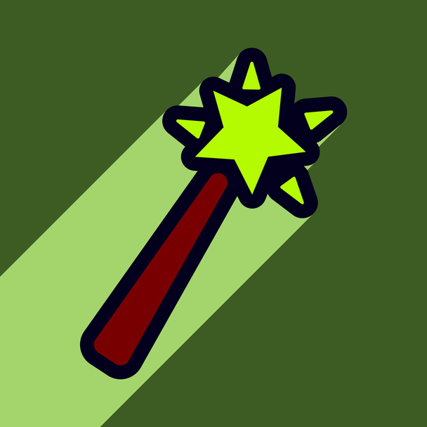 flach mit Schattensymbol Zauberstab auf farbigem Hintergrund - Vektor, Bild