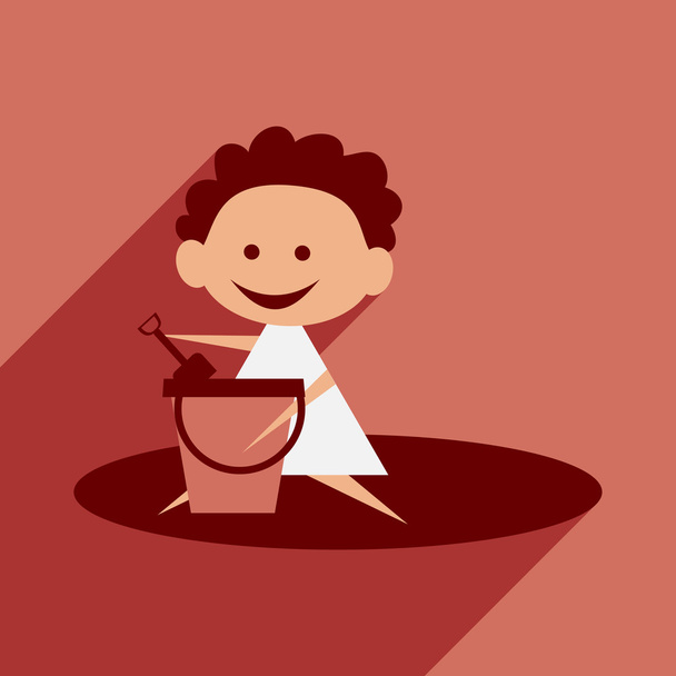 Flat with shadow icon and mobile application girl sandbox - Vector, imagen