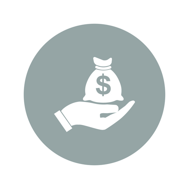 geld verzekering teken. hand houdt geld tas in dollars symbool. moderne ui website navigatie. vector - Vector, afbeelding