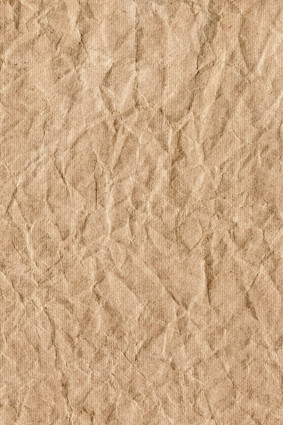 Recycle Beige Kraft Paper Striped Coarse Crumpled Grunge Texture - Fotoğraf, Görsel