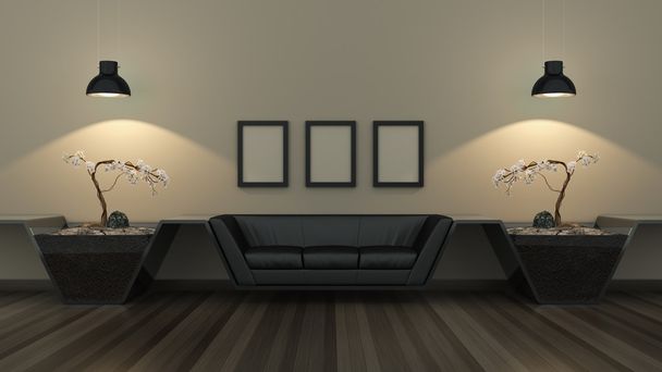 nowoczesne wnętrza pomieszczenie 3d z ładne meble wewnątrz - Zdjęcie, obraz