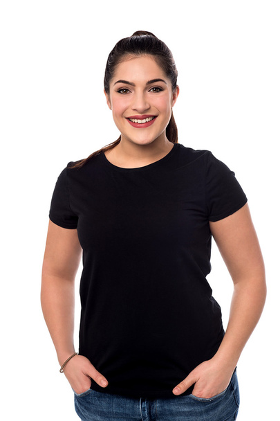 Stylish woman in black t-shirt - Fotografie, Obrázek